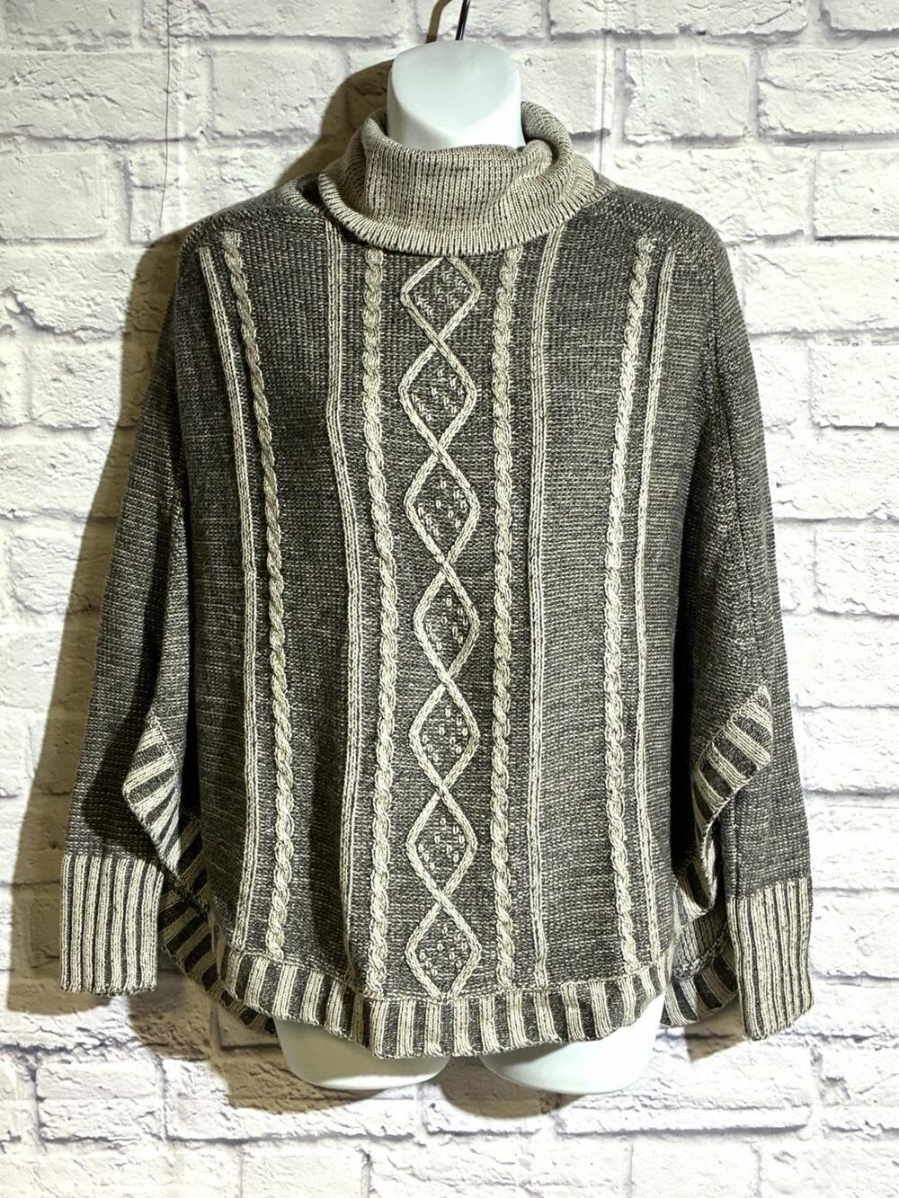 Yoon Women’s XS/S Wool Cashmere Cable Knit Poncho Sweater Cowl Neck Batwing